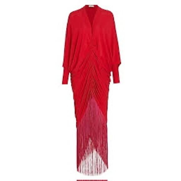 Silvia Tcherassi Women's Red Rosalyn Fringe-detailed Draped Maxi Dress. Size M - Picture 3 of 10